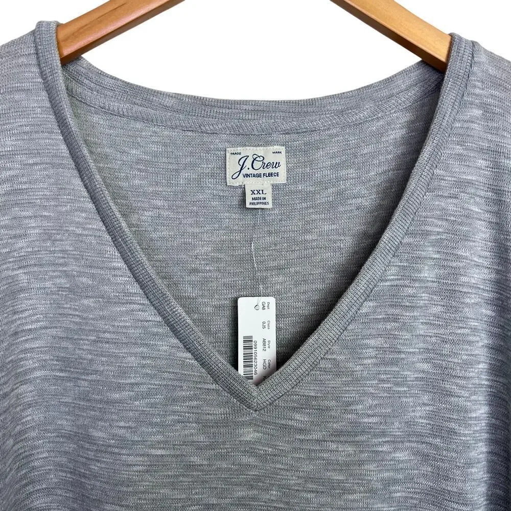 J.Crew Vintage Fleece V-neck Pullover Knit Sweater in Heather Gray Women's XXL